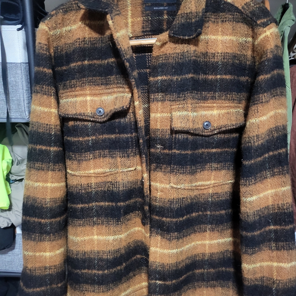 All Saints Black and Brown Striped Shirt